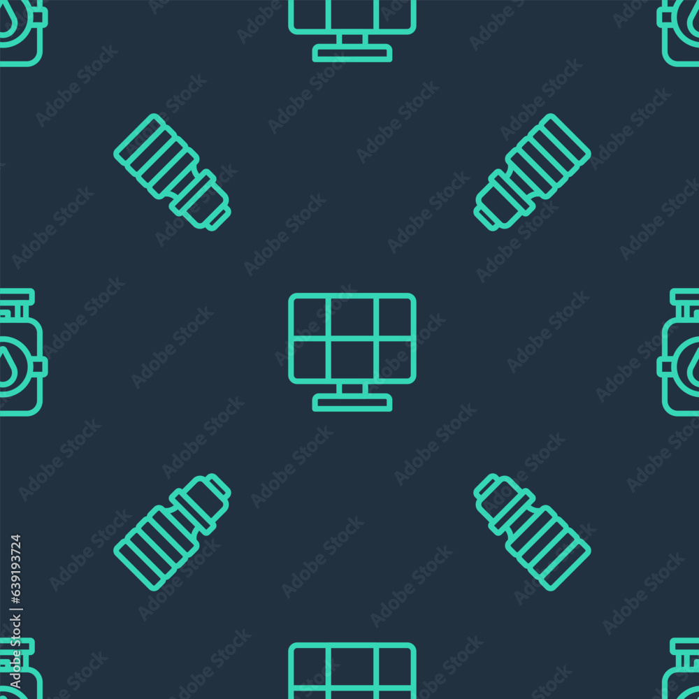 Wall mural Set line Solar energy panel, LED light bulb and Propane gas tank on seamless pattern. Vector