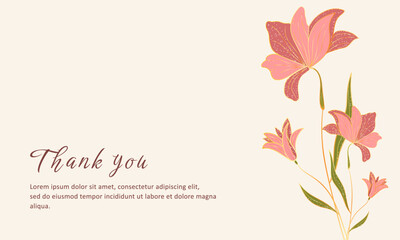 Fototapeta na wymiar thank you card with aesthetic vintage botanical, golden lines and glitter for your project or business