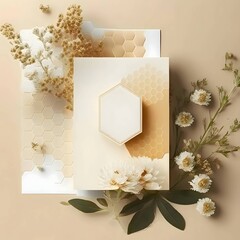 A white sheet, a blank sheet, with a cube, surrounded by white flowers.