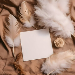 A white blank sheet surrounded by feathers and white fluff.