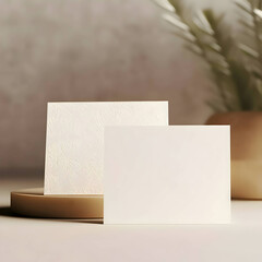 Two white blank sheets of paper laid side by side on a blurry background.