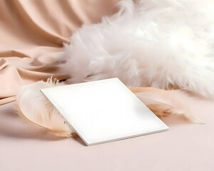 A white blank sheet surrounded by feathers and white fluff.