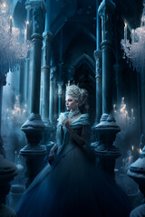 Snowy queen, princess. Fantasy, fairy tale. AI generated