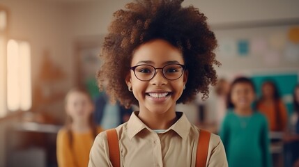 Black school teacher in classroom. Beautiful illustration picture. Generative AI