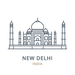 Vector illustration of NEW DELHI in the country of INDIA. Linear icon of the famous, modern city symbol. Cityscape outline line icon of city landmark on a white background