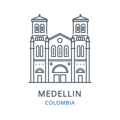 Vector illustration of MEDELLIN in the country of COLOMBIA. Linear icon of the famous, modern city symbol. Cityscape outline line icon of city landmark on a white background