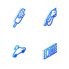 Set Isometric line Toy horse, Ice cream, Radio controlled car toy and Circus ticket icon. Vector