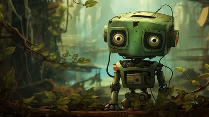 Robot with emotional face. Beautiful illustration picture. Generative AI