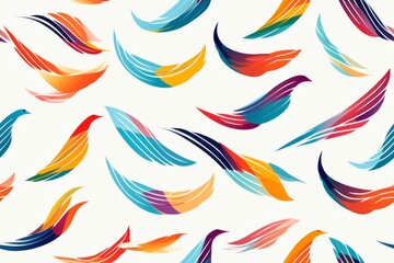 Rows of minimal line drawings of abstract birds. Beautiful illustration picture. Generative AI