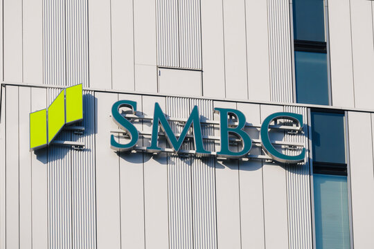 SMBC signage Sumitomo Mitsui Banking Corporation Japanese multinational Banking financial services : Chiba, JAPAN - JUL 20, 2023 