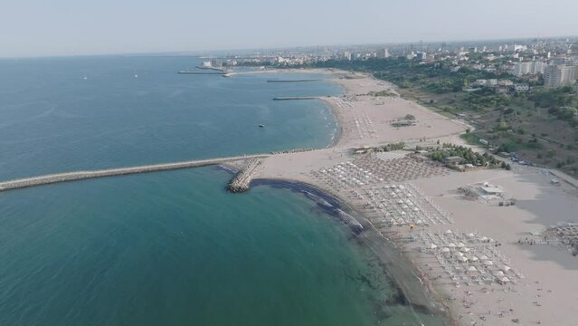 Aerial View Of Resorts Beach At The Black Sea Coast In Constanța, Romania.