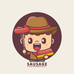 cute cartoon mascot with sausage