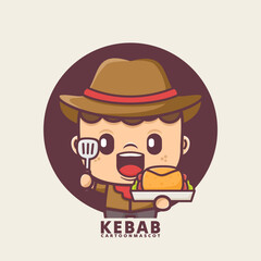 cute cartoon mascot with kebab