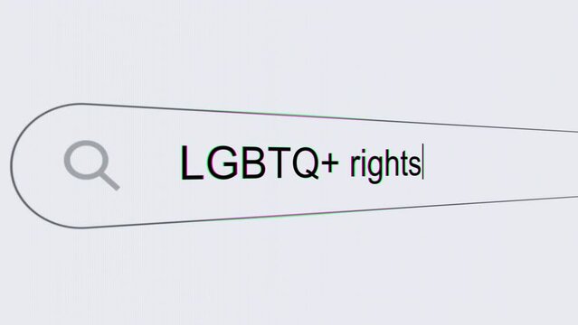LGBTQ+ rights - Internet browser search bar question typing LGBTQ+ research related question with camera movement.
