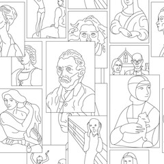 Modern Linear Seamless Patterns with famous vintage painting