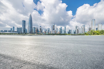 Urban asphalt road and buildings skyline in Shenzhen, China