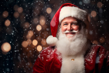 Santa Claus on christmas background. congratulations, illusion, hope, innocence.