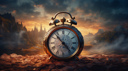 Stunning nature background, Amazing natural scenery, vintage alarm clock
