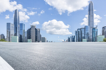 Urban asphalt road and buildings skyline in Shenzhen, China