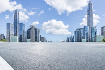 Fototapeta premium Urban asphalt road and buildings skyline in Shenzhen, China