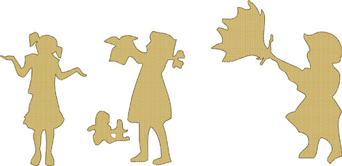 Vector illustration of a playful silhouette of a child playing in gold color 