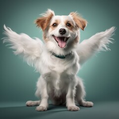 A majestic dog with wings spread wide in a captivating pose