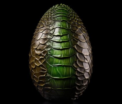 A vibrant green egg with a mesmerizing snake skin pattern