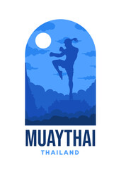 Muaythai poster illustration design. Flatcartoon vector building illustration. Vector eps 10