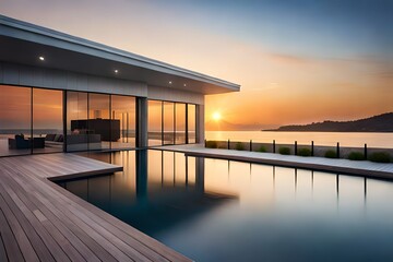Sunset at Luxury Waterfront Modern Home