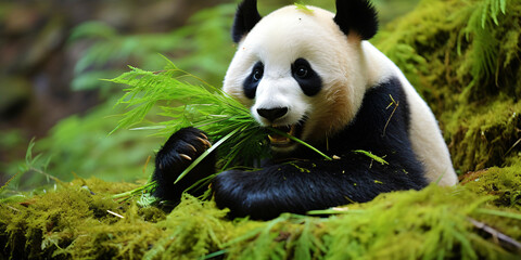 Naklejka premium panda eats