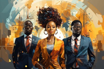 African business people walking with determination.  Generated with AI.
