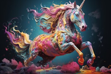 Unicorn is colorful and full of life. Beautiful illustration picture. Generative AI