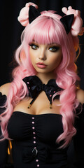 Fototapeta premium sexy gamer girl with pink hair