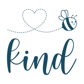 Bee kind, be kind with bumblebee and dashed heart route svg cut file. Isolated vector illustration.