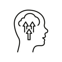 Mental Growth Line Icon. Human Head with Arrow Up Linear Pictogram. Psychology Therapy Outline Sign. Intellectual Process, Development Symbol Concept. Editable Stroke. Isolated Vector Illustration