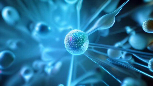 macro microscope video of a microscopic conidia the organisms detailed structure. The conidia is composed of a rigid cell wall that appears light blue in color and