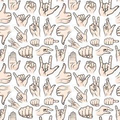 Vector Seamless Patterns with different hand gestures