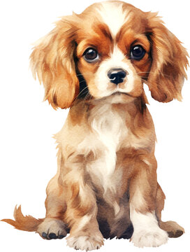 Cavalier king charles spaniel dog watercolour illustration created with Generative AI technology