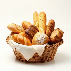 Foto op Plexiglas bread in basket with clean background. bread in wicker basket on background. © QiuQiu.art