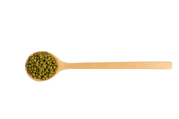 Mung beans isolated on spoon wooden on transparent background