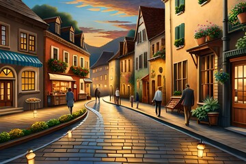 Fototapeta premium street in the town country generated Ai.