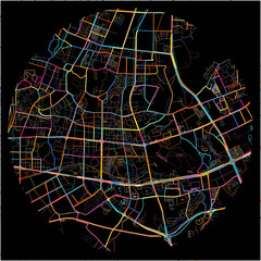 Colorful Map of Zhongshan, Guangdong with all major and minor roads.