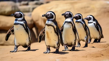 Fotobehang Waddling Wonder: A Playful Penguin Parade © icehawk33