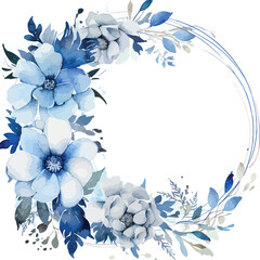 Blue white floral watercolor with geometric frame