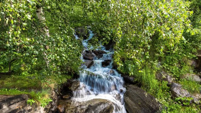 landscape format timelapse of a waterfall in the park
