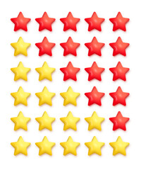 3D rate stars set, plastic cute rating 5 buttons, animation of ranking evaluation