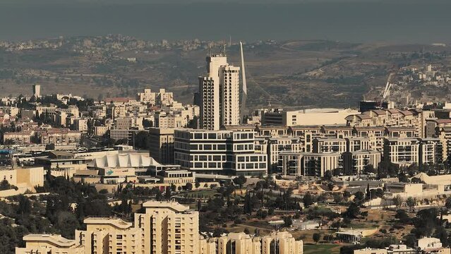 Jerusalem saker park, supreme court, cinema city, aerial drone 4k Israel