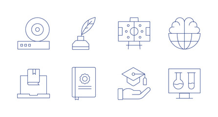 Education icons. Editable stroke. Containing friction, write, formation, world, elearning, thesis, education, test tube.