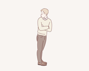  view of full body young man. Hand drawn style vector design illustrations.