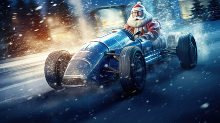 santa driving, santa Formula One car , Christmas, Generative AI